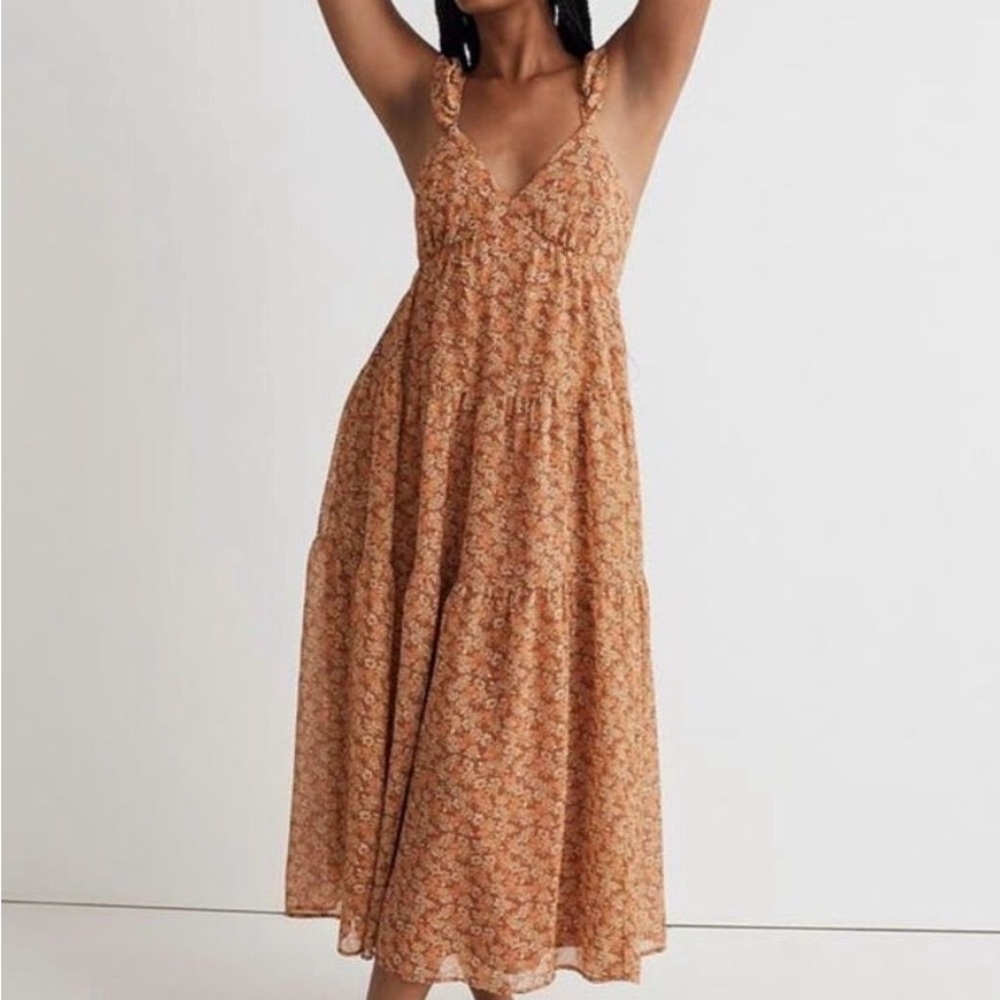 Madewell Floral Georgette Tiered Midi Dress EUC Size 0